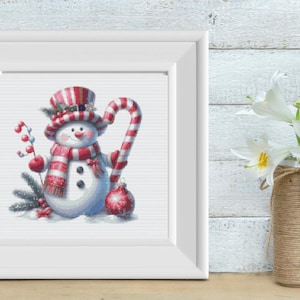 Candy Canes Snowman cross stitch pattern