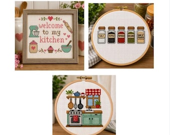 3 mini kitchen cross stitch patterns