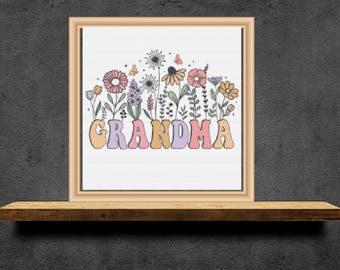 Grandma floral  cross stitch pattern