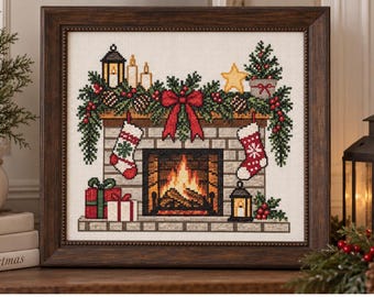 Christmas Fireplace Cross stitch Pattern
