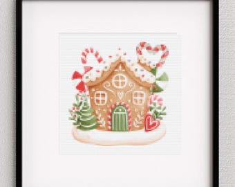 Gingerbread House with candy canes  cross stitch pattern