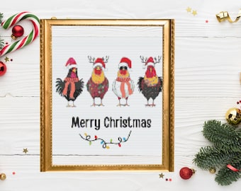 Christmas Chickens cross stitch pattern
