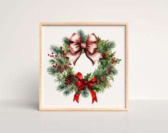 Christmas wreath cross stitch pattern red bow