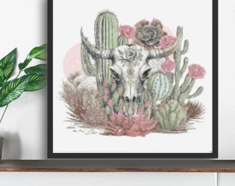 Skull in Desert cross stitch pattern