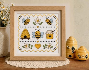 3 mini Bee cross stitch patterns