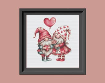 Valentine Gnome couple Cross stitch pattern