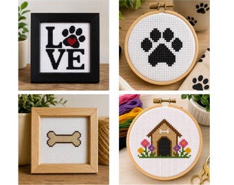 4  dog Mini Cross Stitch Patterns