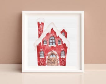 Red Gingerbread House cross stitch pattern