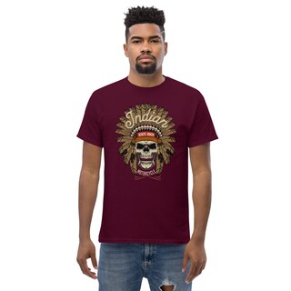 Style3 T-shirt Uomo Con Stampa Biker Skull & Indian Chief, 100% Cotone, Taglia 4XL Bianco