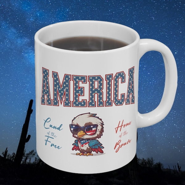 America Land of the Free Mug, Funny 4th of July Mug, Independence Day Mug, Best Selling Mugs, Brave, Freedom, Gift for Veteran, Americana