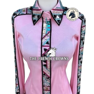 Light Pink Western Show Shirt Horsemanship Show Shirt Showmanship show shirt Glass Stone Gift for her.