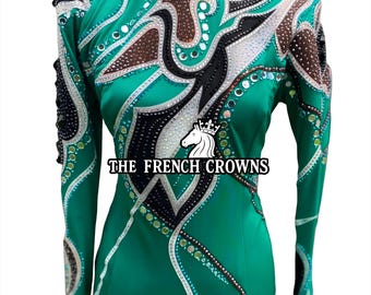 Custom Mint & Emerald Green Western Show Jacket - Swarovski Crystal Horse Show Tunic - High-End Rail Shirt for Horsemanship and Western