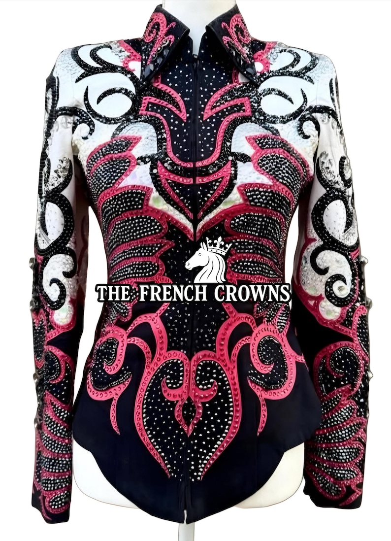 Pink Show Riding Jacket Custom Pink Black Western Show Jacket – Intricate Crystal Scrollwork ...