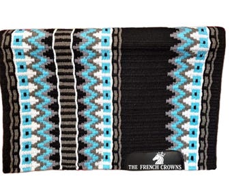 Hand-loomed New Zealand Wool Saddle Pad: Western Turquoise & Black Show Blanket