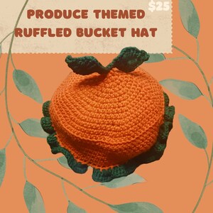Crochet Ruffled Bucket Hat/ Handmade Bucket Hat/ Bucket Hat/ Ruffled Bucket Hat/ Produce Themed Bucket Hat/ Fruit Themed Bucket Hat/ Hat