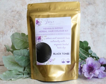 BLACK Henna Hair Dye Kit | Herbal Hair Colour Kit | Black Natural Hair Dye | Organic Henna and Indigo Natural Hair Colour Kit