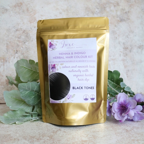 BLACK Henna Hair Dye Kit | Herbal Hair Colour Kit | Black Natural Hair Dye | Organic Henna and Indigo Natural Hair Colour Kit