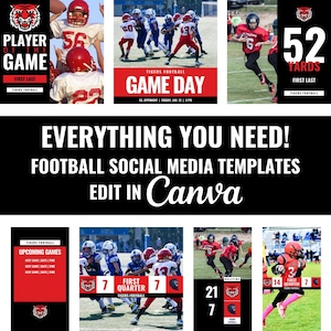 Football Social Media Canva Templates: Editable Sports Marketing Bundle (45 Graphics)