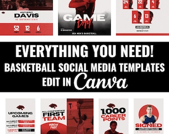 Modèles de réseaux sociaux de basketball : graphiques sportifs modifiables (Canva)