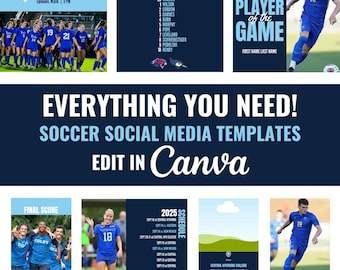 Soccer Social Media Templates: 75 Editable Canva Graphics (Digital Download)