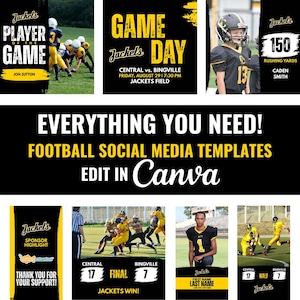 Football Social Media Canva Templates: Editable Sports Graphics Bundle (Digital Download)