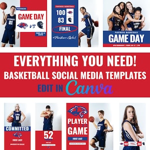 Basketball Social Media Templates: 54 Editable Sports Graphics (Canva)