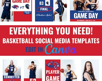 Modèles de réseaux sociaux de basketball : 54 graphiques sportifs modifiables (Canva)