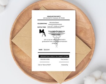 Medical Assistant Graduation Invitation Template, Prescription Pad Invite, MA Party, Editable, Instant Download