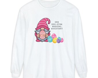 Easter Gnome Holding Egg long sleeve t-shirt | Medical Assistant Egg-Stravaganza