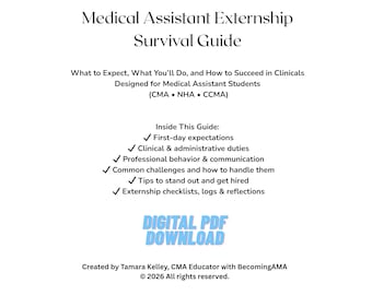 Medical Assistant Externship Guide | MA Student Resource | Clinical Training & Career Prep | Digital Download | 84 pages