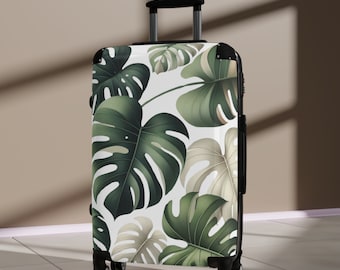 Monstera Suitcase, plant suitcase, monstera leaf suitcase, leaves suitcase, botanical suitcase, gift for plant lover, monstera lover  gift