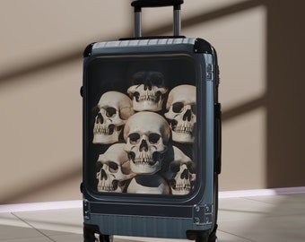 Skulls Suitcase, spooky suitcase, creepy suitcase, goth suitcase, gift for traveler, halloween luggage, skull luggage, spooky luggage