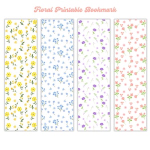 4 Designs Floral Printable Bookmark Digital Bookmark Download PNG and PDF Cute Bookmarks