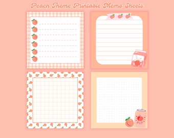 Bloc-notes imprimable sur le thème pêche 3 x 3 pouces Feuilles à téléchargement numérique Bloc-notes mignons feuilles à mémos kawaii