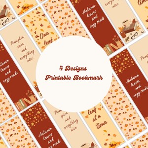 4 Designs Autumn Fall Printable Bookmark Digital Bookmark Download PNG ...