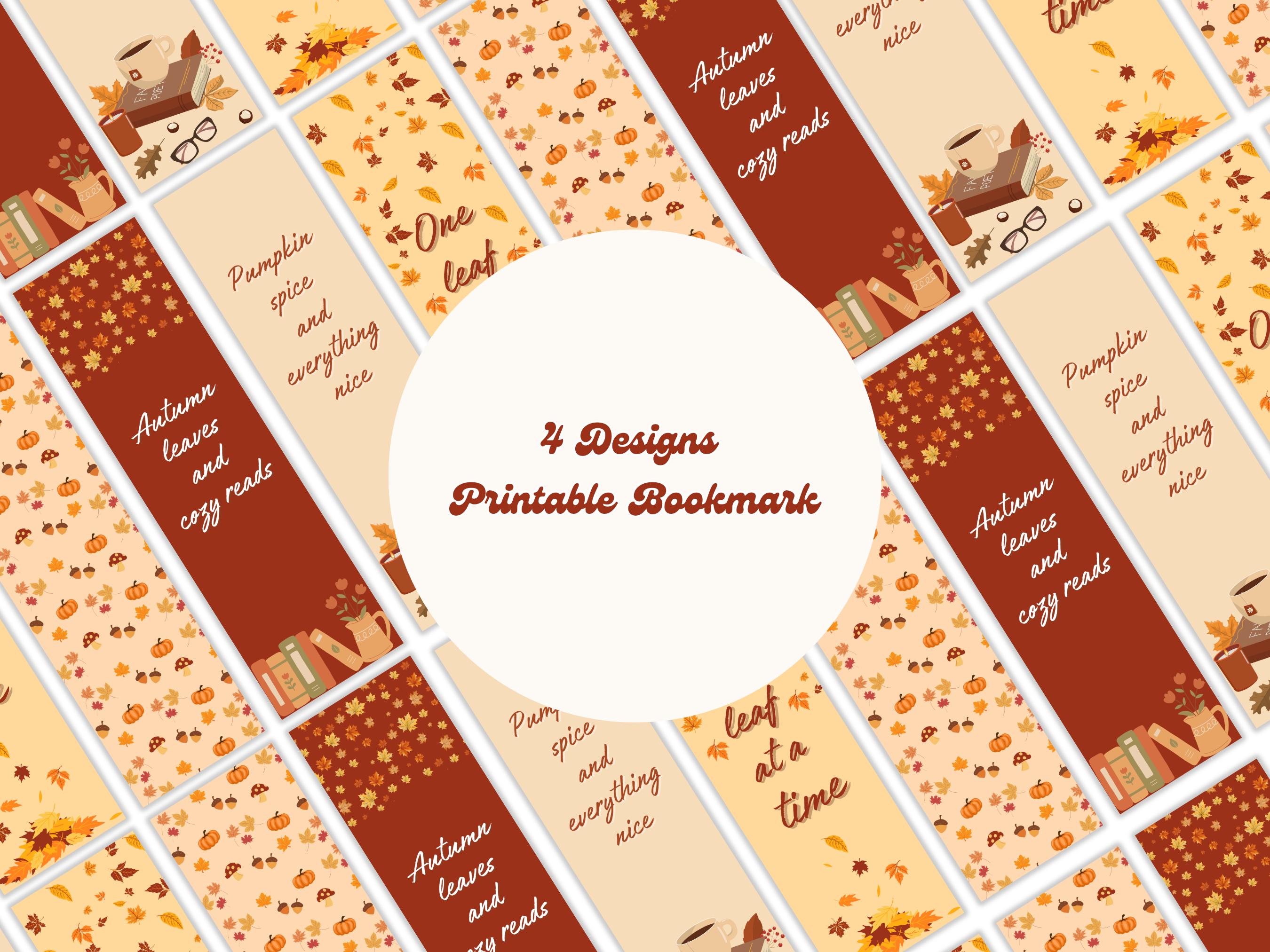 4 Designs Autumn Fall Printable Bookmark Digital Bookmark Download PNG ...