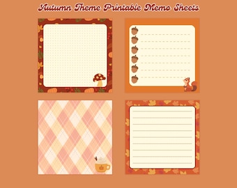 4 designs Autumn theme printable notepad 3x3 inch Digital download Memo Sheets cute notepads kawaii memo sheets