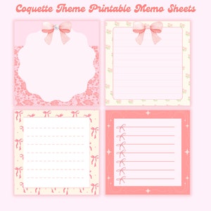 4 designs Coquette Theme Printable Notepad Cute Stationery Digital Note Pad Instant Download Printable Planner Journal Supplies