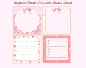 4 designs Coquette Theme Printable Notepad Cute Stationery Digital Note Pad Instant Download Printable Planner Journal Supplies