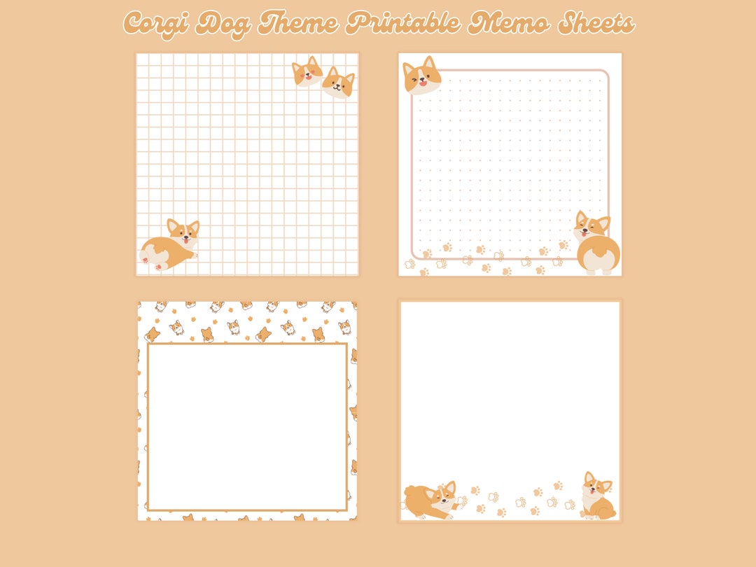 Editable Corgi Notes 4 Designs Corgi Dog Theme Printable Notepad 3x3 Inch Digital Download ...