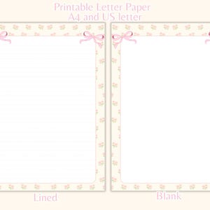 Juego de papel para escribir imprimible Coquette Papelería PDF Papel digital para cartas Paquete de papel rayado Descarga instantánea