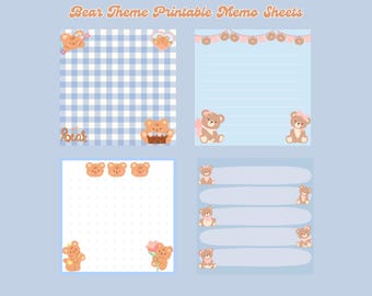 4 ontwerpen afdrukbaar notitieblok beer thema 3 x 3 inch digitale download memobladen leuke blocnotes kawaii memobladen