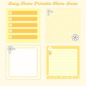 4 designs Daisy theme printable notepad 3x3 inch Digital download Memo Sheets cute notepads kawaii memo sheets