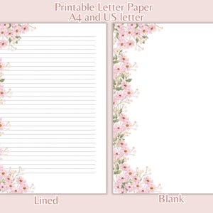 Blumen Druckbares Briefpapier Set Schreibwaren PDF Digitales Briefpapier Gefüttert Papier Pack Sofortiger Download