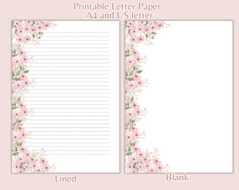 Flowers Printable Writing Paper Set Stationery PDF Digital Letter Paper Lined Paper Pack Instant Download