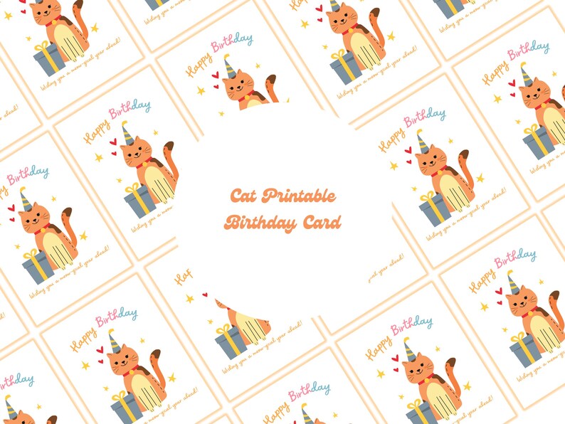 Cat Birthday Greeting Card Printable Happy Birthday 5x7 Inch DIY Card ...