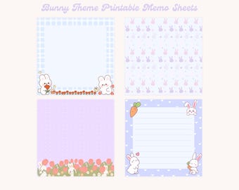 4 designs Bunny theme printable notepad 3x3 inch Digital download Memo Sheets cute notepads kawaii memo sheets