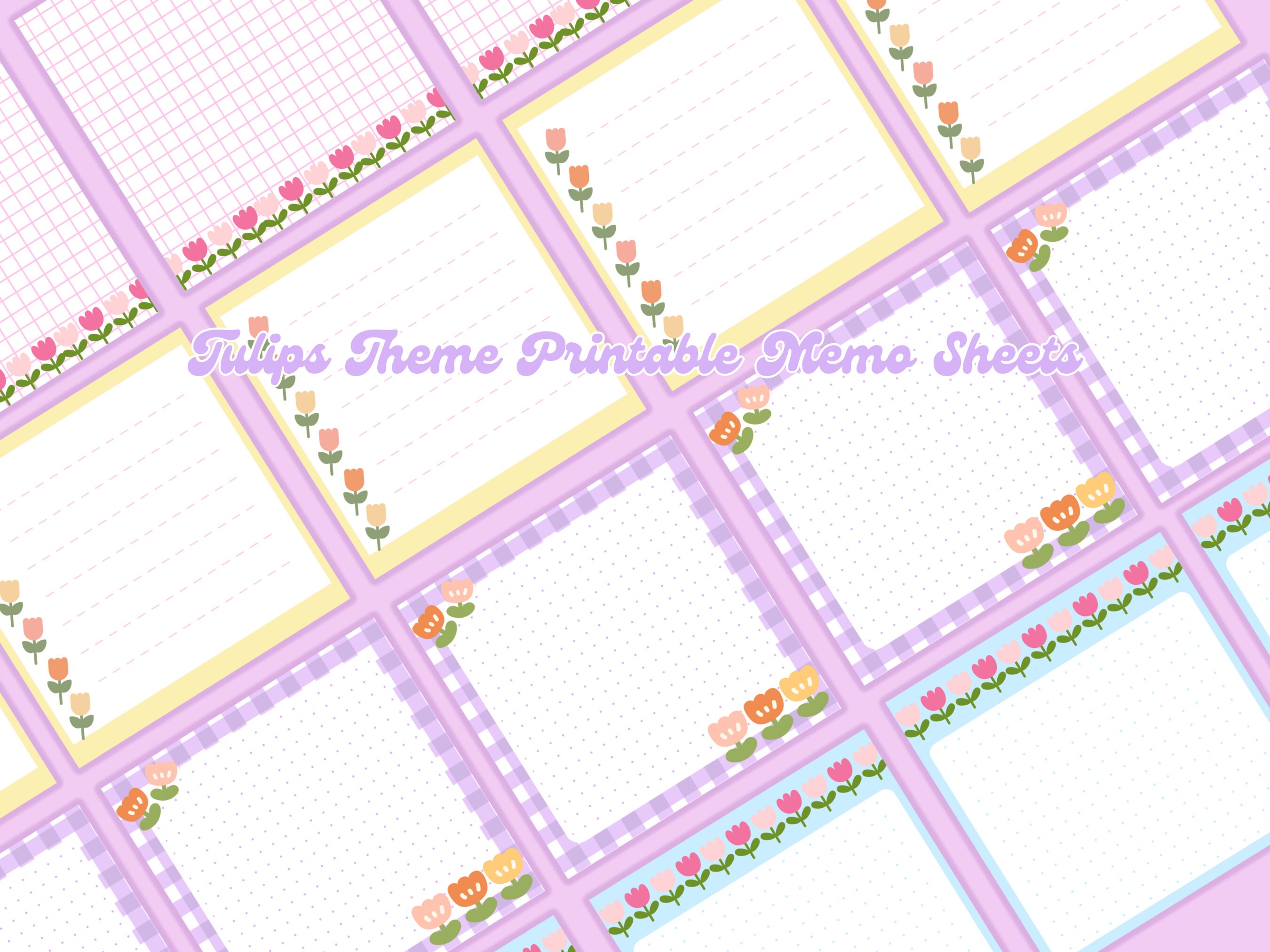 4 Designs Tulips Theme Printable Notepad 3x3 Inch Digital Download Memo ...