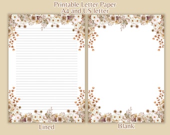 Printable Writing Paper Set Stationery PDF Digital Letter Paper Lined Paper Pack Instant Download