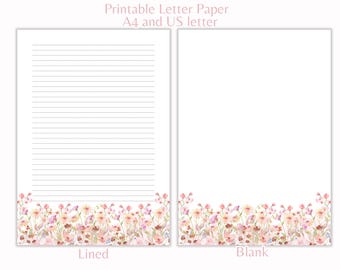 Printable Writing Paper Set Stationery PDF Digital Letter Paper Lined Paper Pack Instant Download